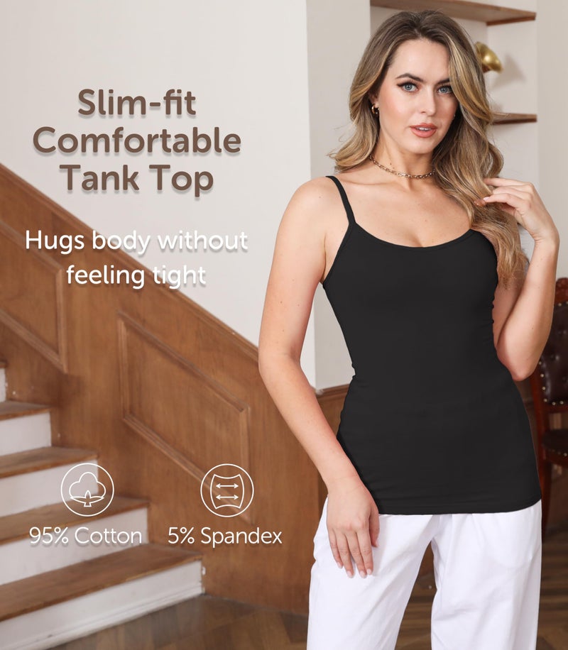 Comfneat Women's 4-Pack Slim-Fit Camisoles Cotton Adjustable Spaghetti Strap Top Underwear (Black 4-Pack, XL) - Image 2